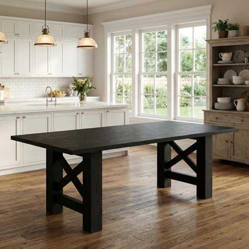 Garvee Wood Farmhouse Dining Table for 6-8, Heavy Duty Large Kitchen Table, 70.87" Long Rectangular Dining Room Tables with Strong Legs, Thickness Tabletop, for Big Family, Dinette, Rustic Black