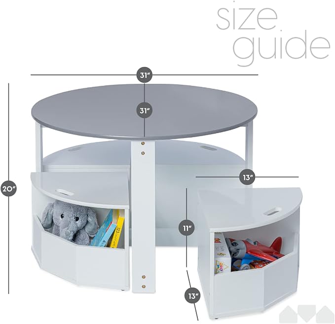 Milliard Toddler Table and Chair Set – Round Kids Activity Table With 4 Storage Stools, Nesting Design for Toddlers, Kids Play Table with Storage - Space-Saving Playroom Kids Furniture - (White)