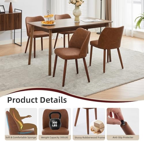 GarveeHome Wooden Dining Chair Set of 4 Upholstered Leather Dining Chair
