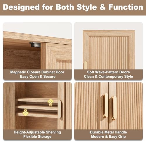 INNOD Bathroom Storage Wall Cabinet, Over the Toilet Storage Cabinet Above Toilet Storage, Medicine Cabinet with Adjustable Wood Shelf & Doors for Laundry Room & Kitchen & Living Room (Natural Oak)