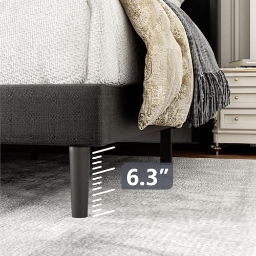 Gruwans Full Size Bed Frame with Upholstered Wingback Headboard, Easy Assemnly Platform Bed, Wooden Slat Support No Box Spring Needed, Dark Gray