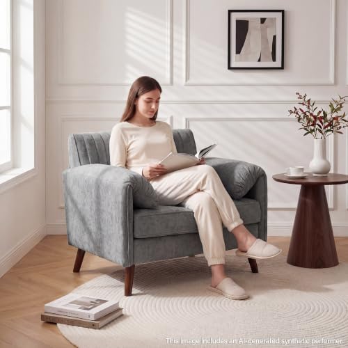 Modern Elegant Oversized Accent Armchair Set of 2, 43.3" Chenille, Gray
