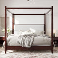 King Size Wood Canopy Bed Frame, Espresso Vintage Four-Posters Platform Bed