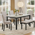 Zevemomo 6-Piece Wood Dining Table Set with Extra-Thick Cushions, Black
