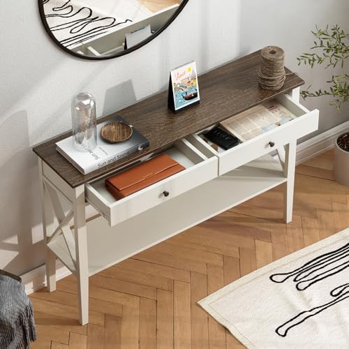 ChooChoo 47" Farmhouse Entryway Table with Drawers and Storage Shelf