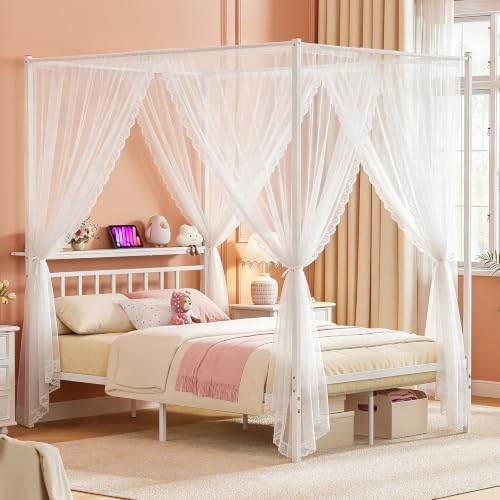 Full Canopy Bed Frame with Storage Headboard Minimalist 4 Posters Bed