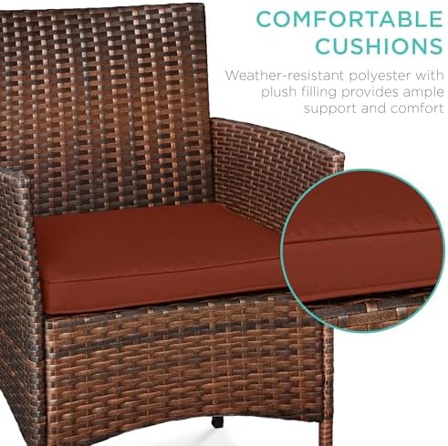 Best Choice Products 3-Piece Outdoor Wicker Conversation Bistro Set, Space Saving Patio Furniture for Garden w/Side Table - Brown/Dark Rust