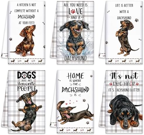 Redbaker 6 Pcs Dachshund Kitchen Towels Funny Dishcloth