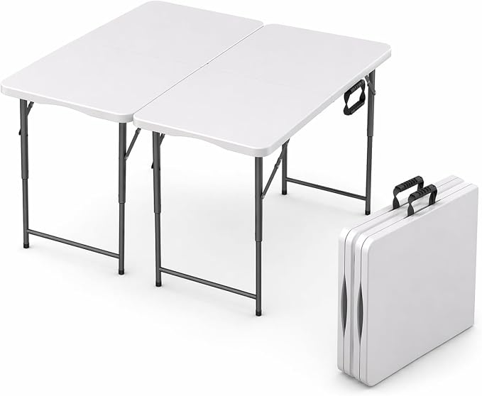 2 PACK of 4 Feet Foldable Table with Built in Handle & Steel Legs | 4 Foot Heavy Duty Portable | Perfect for Party, Dining, Wedding, Events, Picnic Indoor, Outdoor, Camping, Temporary