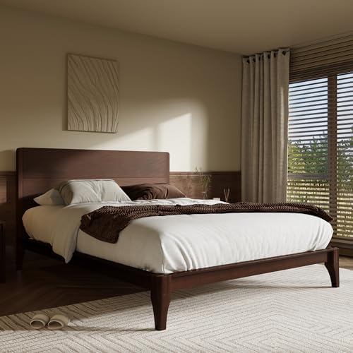 Merax Full Size Bamboo Platform Bed Frame with Tall Headboard, Espresso