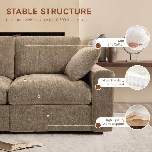 Ihanherry 141" Oversized Cloud Sectional Couches for Living Room, Modular Sectional Sofa with Wide Deep Seat, U Shaped Couch with Throw Pillow and Storage Ottoman, Brown