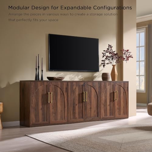 ACCOHOHO Arched Door Sideboard Buffet Cabinet, Brown