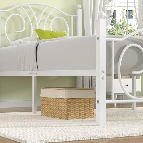 VECELO Twin Size Metal Platform Bed Frame with headboard and Footboard, Heavy Duty Mattress Foundation, Steel Slat Support, No Box Spring Needed, Easy Assembly, Pure White