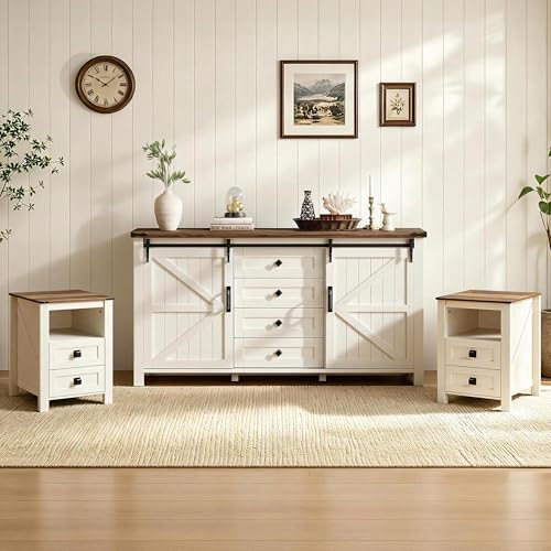 AMERLIFE 3-Piece White Bedroom Set with 4-Drawer Dresser & 2 Nightstands