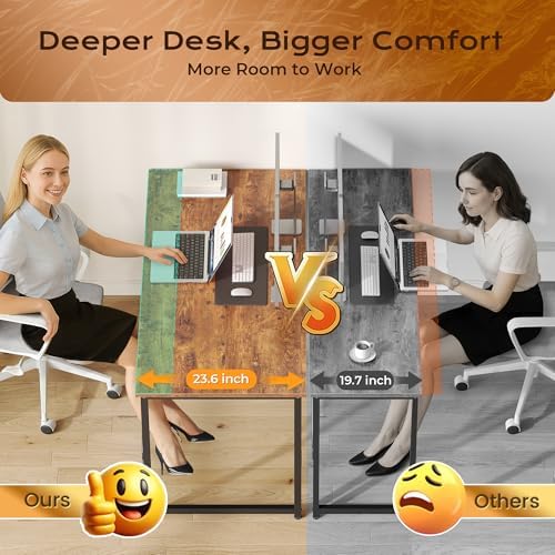PRAISUN 47 X 24 Inch Computer Desk with Deeper Desktop, Gaming Office Writing Work Desk for Home Office, Study, Bedroom, Work from Home, Metal Frame, Rustic Brown