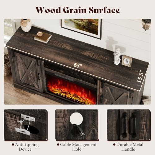 AMERLIFE Fireplace TV Stand with Sliding Barn Door for TVs up to 75"