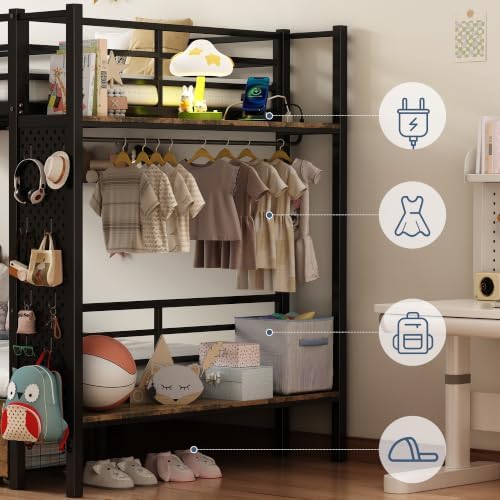 Twin Over Twin Metal Bunk Bed with Storage Station & Rolling Drawers
