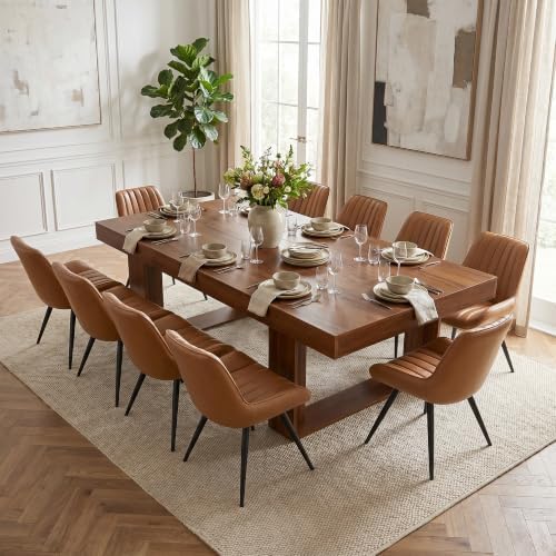 Miereirl 11-Piece Modern Farmhouse Dining Table Set, 86.6" x 47.2" Sturdy Stable Dining Table with 10 Chairs, Rectangular Kitchen Table Set for 10,(Walnut Table+10 Brown Chairs)