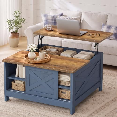 VASAGLE Farmhouse Coffee Table with Storage, Lift Top, Hidden Compartment
