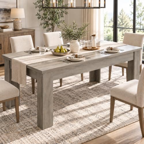 63" Farmhouse Dining Table with 1.18" Thickened Top, Rectangular Kitchen Table for 4-6 People, Heavy Duty Rustic Wood Dinner Table for Dining Room, Sturdy Wood Table, 300 lbs, Rustic Gray