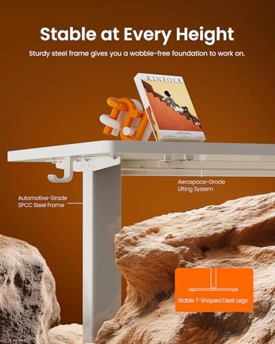 ErGear Height Adjustable Electric Standing Desk, 55 x 28 Inches Sit Stand up Desk, Memory Computer Home Office Desk, White