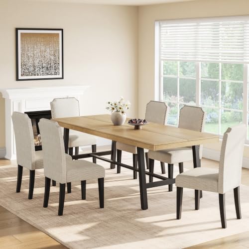 GarveeHome Industrial Dining Table for 8-10 People, 86.61" Long Kitchen Table with Sturdy Metal Frame, Rectangular Counter for Dinner, Kitchen, Dining Room (Natural, 87" Non-extendable)