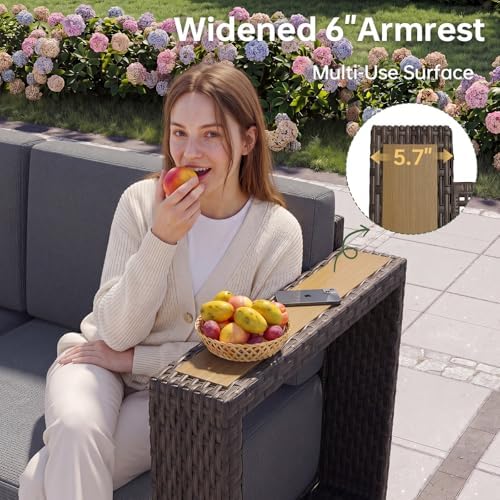 Aoxun Patio Furniture Set, 8 Piece Outdoor Sofa Set, Brown/Dark Gray
