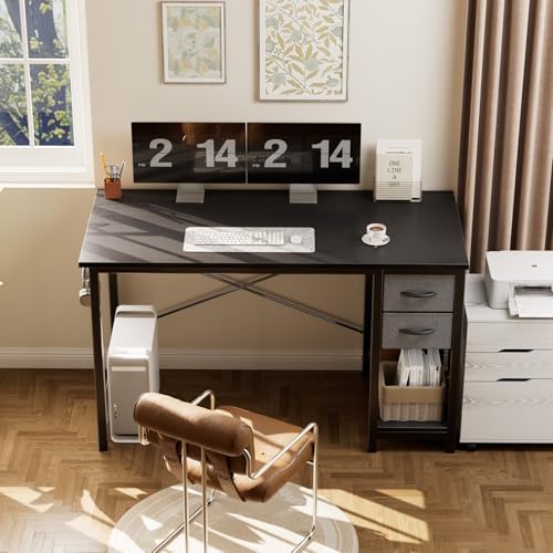 Sweetcrispy 40-Inch Computer Desk with Drawers, Office Desk, Black