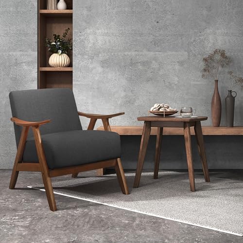 Lexicon Mid Century Modern Accent Chair with Walnut Wood Frame, Dark Grey