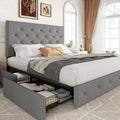 Allewie Full Size Storage Bed Frame with 4 Underbed Drawers, Upholstered Platform Bed with Adjustable Headboard, Diamond Button Tufted, Easy Assembly, Noise-Free, No Box Spring Needed, Light Grey