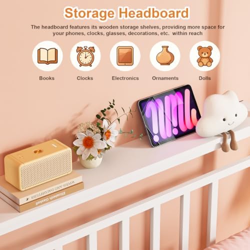 Twin Canopy Bed Frame with Storage Headboard Minimalist Style 4 Posters Bed