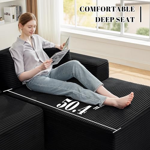 Mangodan 110” Boneless Couch, Cloud Sectional Sofa for Living Room, Black