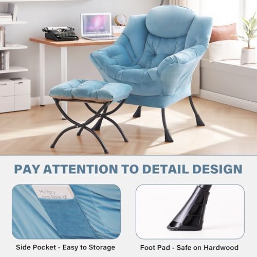 Tiita Lazy Chair with Ottoman, Comfy Reading Accent Chair, Light Blue