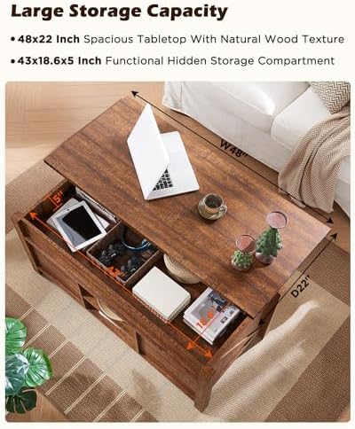 OKD 48" Farmhouse Lift Top Coffee Table Sliding Barn Door ReclaimedBarnwood