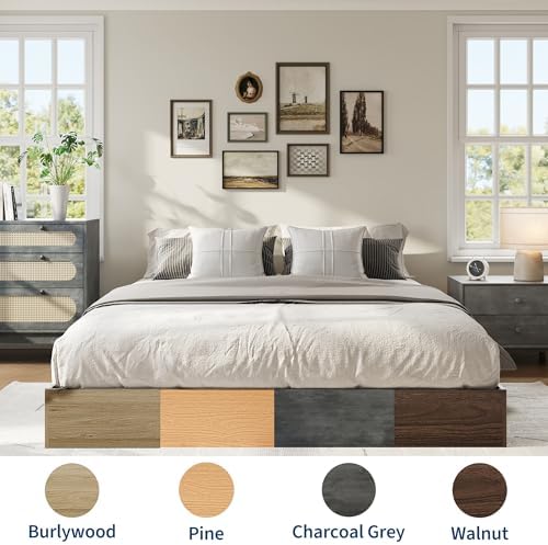 GarveeHome Wood Platform Bed Frame, Queen Bed Frame Without Headboard
