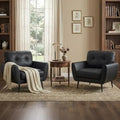 Black Leather Accent Chairs Set of 2, Tufted Reading Chairs for Living Room