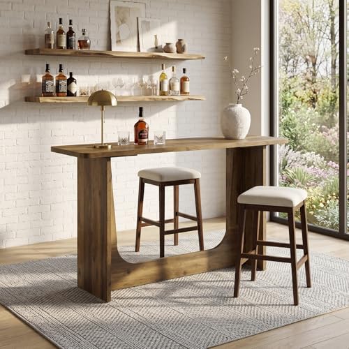 LITTLE TREE 63" Bar Table, Farmhouse Bar Height Table with Sturdy Wooden Base & Anti-Scratch Foot Pads, Home Bar Units for Dining Room, Kitchen, Living Room, Bistro