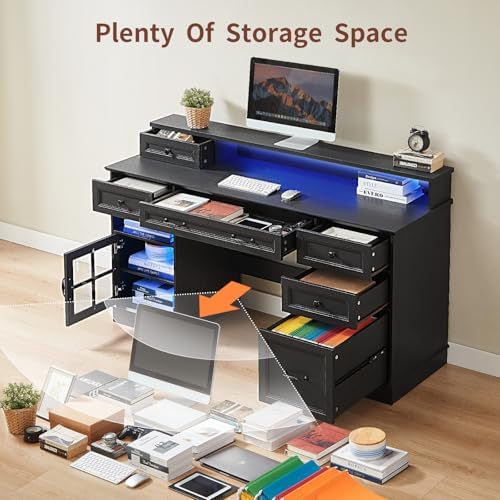 HAUOMS Farmhouse Executive Desk Computer Desk with Drawers，Black