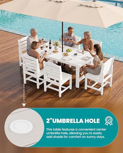 SERWALL Armless Outdoor Dining Set, Patio Dining Set for 6, White