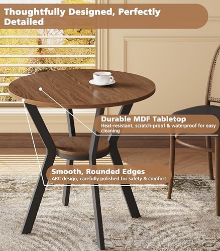 MECHYIN 31.5" Round Dining Table for 2-4, Small Kitchen Table with Storage