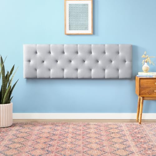 Lucid Mid-Rise Upholstered Headboard - Diamond Tufted - Padded Polyester - Adjustable Height from 34” to 46” - Easy Assembly - Bed Frame or Wall Mount - Sturdy - Stone - Full / Full XL Size