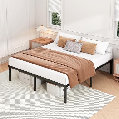 Hafenpo 14 Inch Queen Bed Frame - Sturdy Metal Platform Queen Size, No Box Spring Needed, Heavy Duty, Easy Assembly, Strong Bearing Capacity, Under Bed Storage, Black