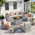 Outdoor Patio Furniture Set with Fire Pit 8 Pcs Wicker Sectional Sofa Beige