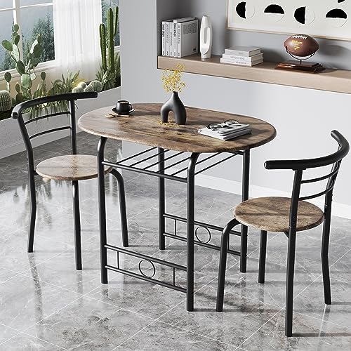 JUMMICO 3-Piece Wooden Round Table & Chair Set (Walnut/Black)