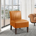 Armless Accent Chairs Upholstered Dining Chairs Living Room Chairs with Solid Wood Legs Leather Reading Chair for Adults Comfy Chair for Bedroom Vanity Kitchen (Brown)