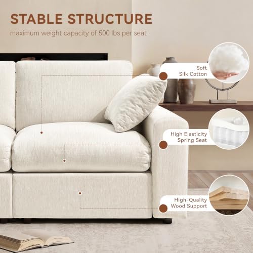 Ihanherry Oversized Cloud Sectional Couches for Living Room, Modular Sectional Sofa with Wide Deep Seat, Coner Couch with Throw Pillow and Storage Ottoman, Beige