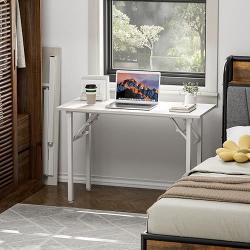 TEMI Small Computer Desk Folding Table - 43.3" Foldable Office Desk, No Assembly, Perfect for Small Spaces in Bedroom, Dorm, or Apartment, Portable Mini Desk or Study Table Compact Design, White Ash