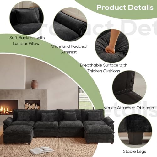 Oprisen 154" Modular Sectional Sofa, Comfy Deep Cloud Couch with Ottoman