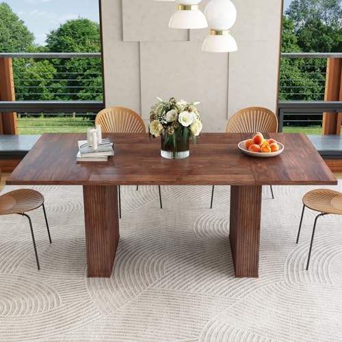 weselon 78 Inch Dining Table for 6 8 10, Modern Farmhouse Rectangular Kitchen Table, Long Dining Room Tables with Wood Strip Base for Kitchen Living Room (Walnut)