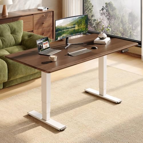 SANODESK Solid Rubberwood Standing Desk Dual Motor 63"x30" Walnut/White